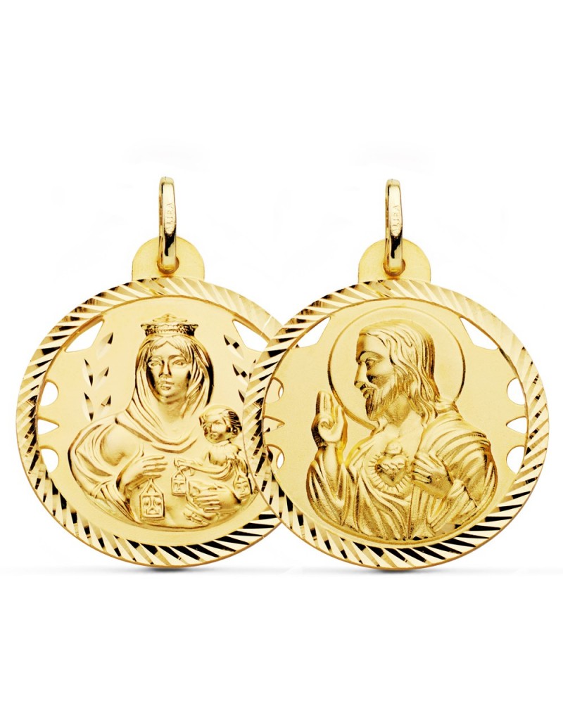Escapulario oro 18k Virgen del Carmen y Corazón de Jesús 28mm