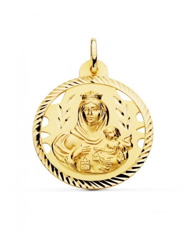 Escapulario Virgen del Carmen oro 18k calado hélice 30 mm