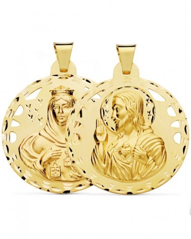 Escapulario oro 18k Virgen del Carmen y Corazón de Jesús 42mm