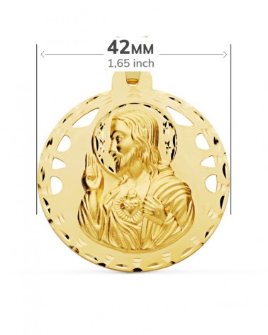 Escapulario oro 18k Virgen del Carmen y Corazón de Jesús 42mm