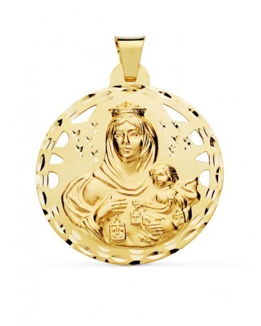 Escapulario oro 18k Virgen del Carmen y Corazón de Jesús 42mm