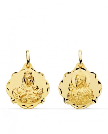 Escapulario oro 18k Virgen del Carmen y Corazón de Jesús 20mm