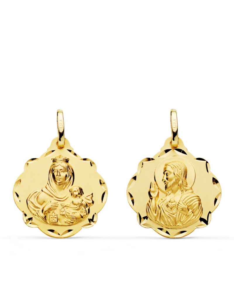 Escapulario oro 18k Virgen del Carmen y Corazón de Jesús 20mm