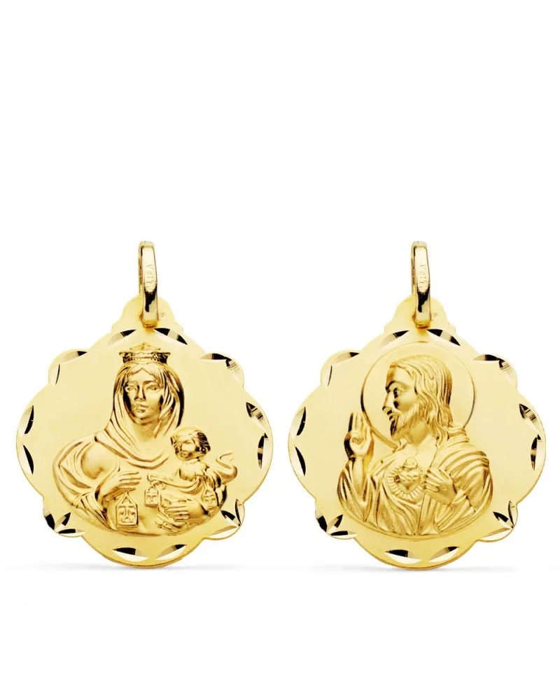 Escapulario oro 18k Virgen del Carmen Corazón de Jesús 24mm 3,1 gramos