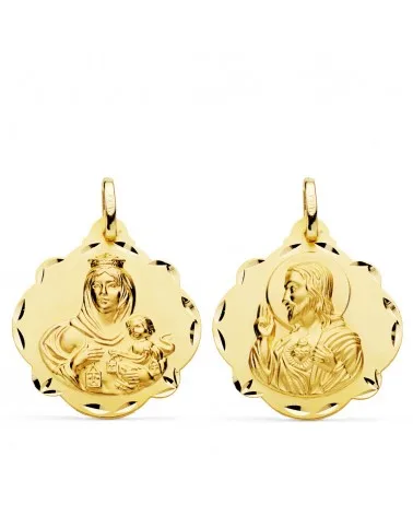 Escapulario oro 18k Virgen del Carmen Corazón de Jesús 24mm 3,1 gramos