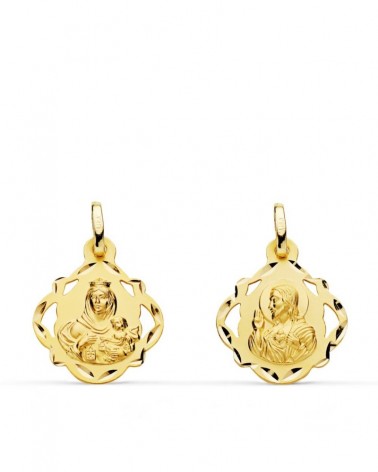 Escapulario oro 18k Virgen del Carmen y Corazón de Jesús 16mm