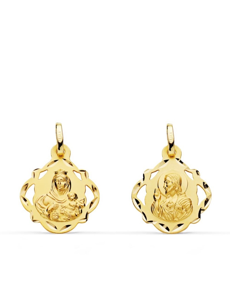 Escapulario oro 18k Virgen del Carmen y Corazón de Jesús 16mm