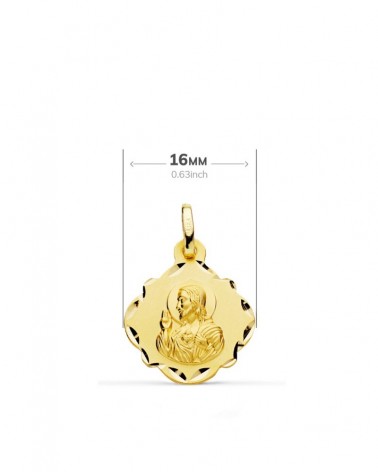 Escapulario oro 18k Virgen del Carmen y Corazón de Jesús 16mm