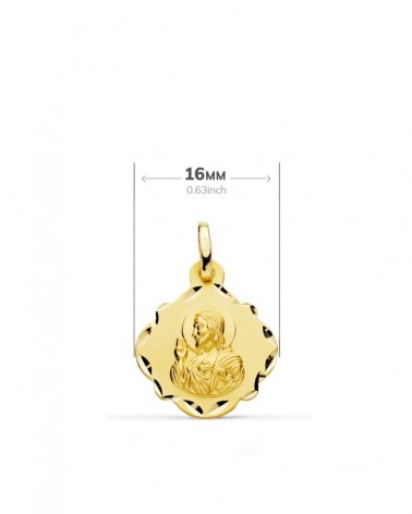 Escapulario oro 18k Virgen del Carmen y Corazón de Jesús 16mm