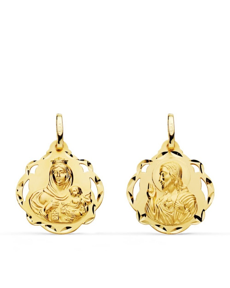 Escapulario oro 18k Virgen del Carmen y Corazón de Jesús 18mm