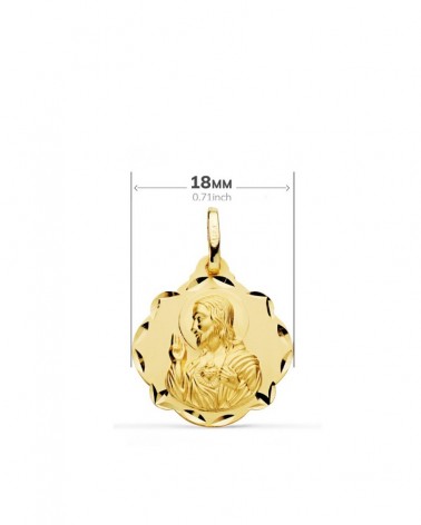 Escapulario oro 18k Virgen del Carmen y Corazón de Jesús 18mm