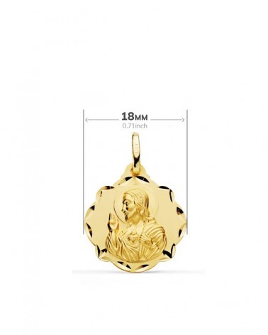 Escapulario oro 18k Virgen del Carmen y Corazón de Jesús 18mm
