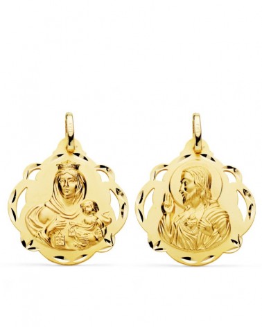 Escapulario oro 18k Virgen del Carmen Corazón de Jesús 24mm