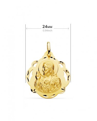 Escapulario oro 18k Virgen del Carmen Corazón de Jesús 24mm