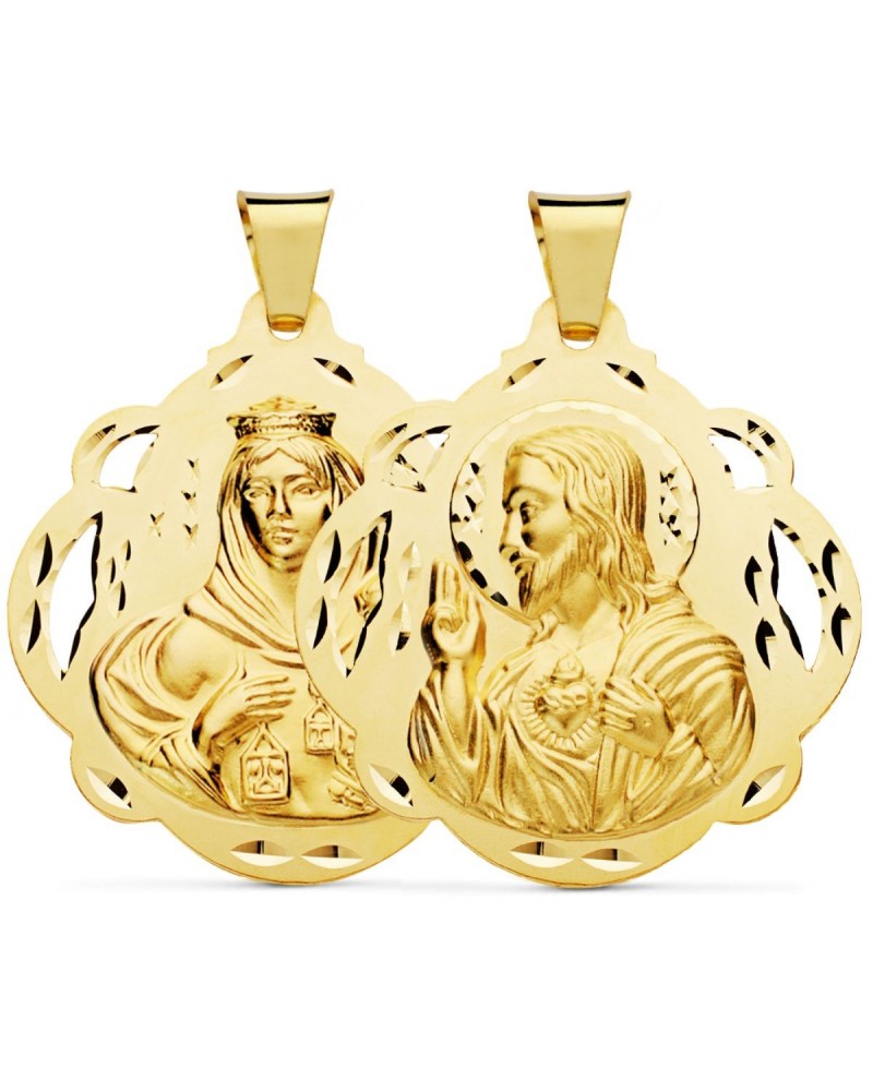Escapulario oro 18k Virgen del Carmen Sagrado Corazón 42mm
