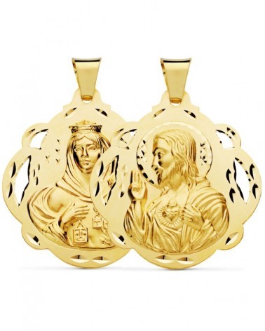 Escapulario oro 18k Virgen del Carmen Sagrado Corazón 42mm