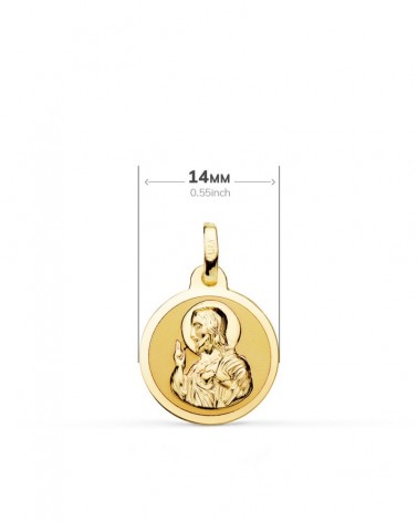 Escapulario oro amarillo 18k Virgen del Carmen y Corazón Jesús 14mm