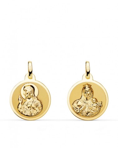 Escapulario oro 18k Virgen del Carmen Corazón Jesús 16mm