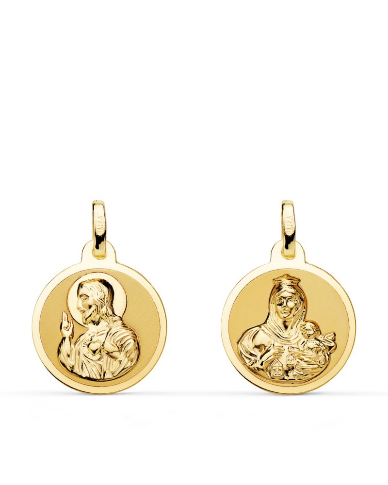 Escapulario oro 18k Virgen del Carmen Corazón Jesús 16mm