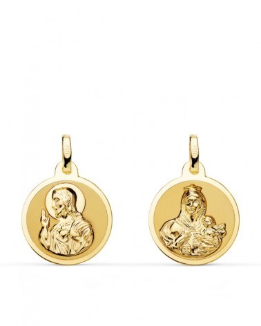 Escapulario oro 18k Virgen del Carmen Corazón Jesús 16mm
