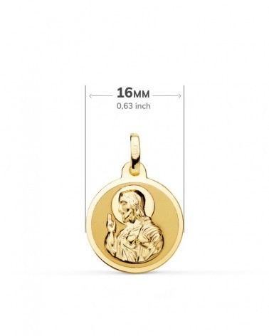 Escapulario oro 18k Virgen del Carmen Corazón Jesús 16mm