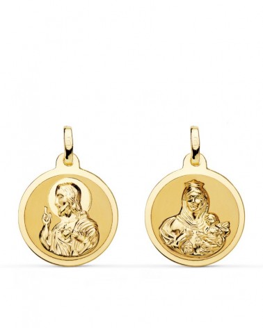 Escapulario oro 18k Virgen Carmen Corazón Jesús 18mm