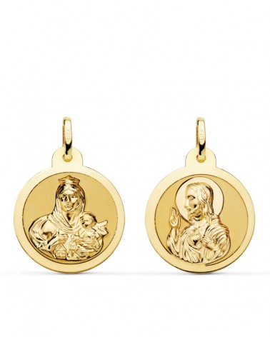Escapulario oro 18k Virgen del Carmen y Corazón de Jesús 20mm