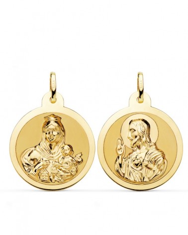 Escapulario oro 18k Virgen del Carmen y Corazón de Jesús 24mm