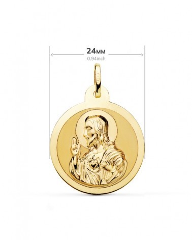 Escapulario oro 18k Virgen del Carmen y Corazón de Jesús 24mm