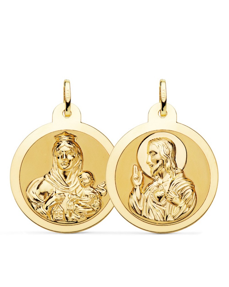 Escapulario oro 18k Virgen del Carmen y Corazón de Jesús 26mm