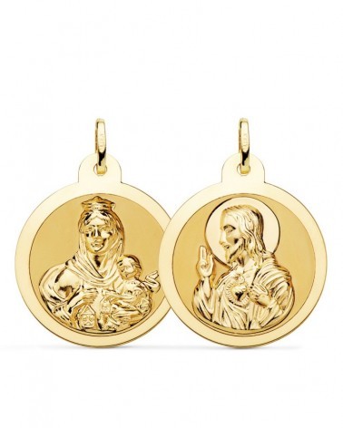 Escapulario oro 18k Virgen del Carmen y Corazón de Jesús 26mm