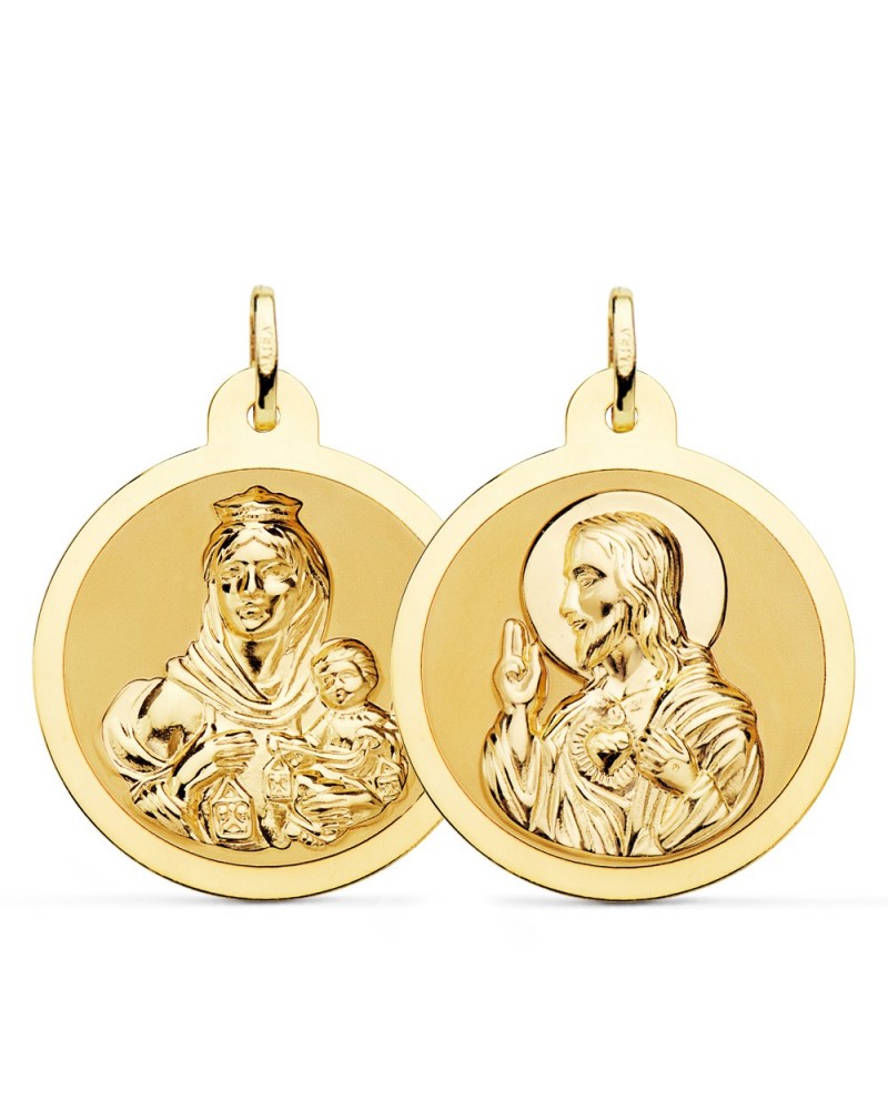 Escapulario oro 18k Virgen del Carmen Corazón de Jesús 28mm