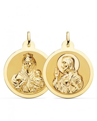Escapulario oro 18k Virgen del Carmen Corazón de Jesús 28mm