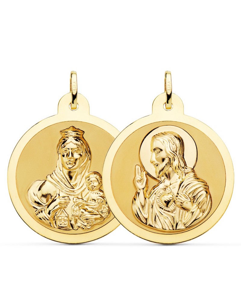 Escapulario oro 18k Virgen Carmen y Corazón Jesús 30mm