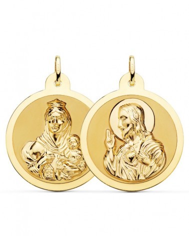 Escapulario oro 18k Virgen Carmen y Corazón Jesús 30mm