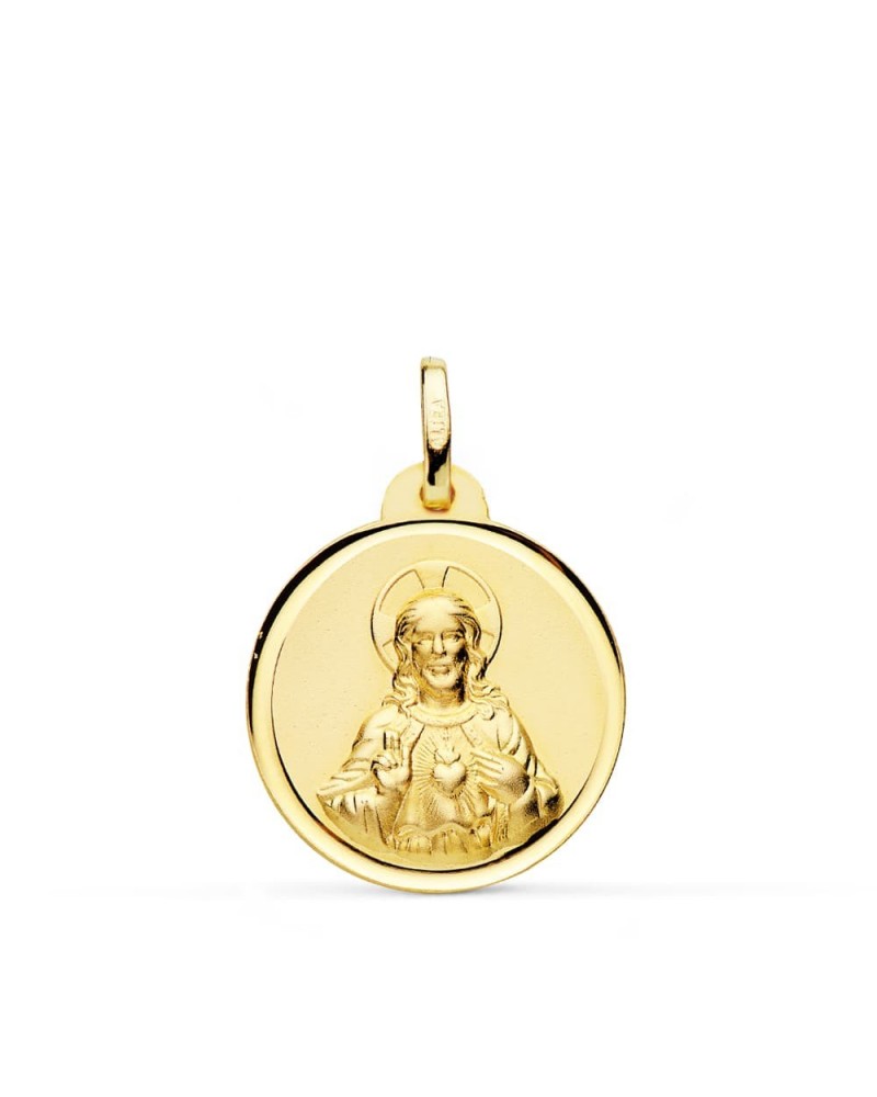 Medalla oro 18k Corazón de Jesús bisel 18mm