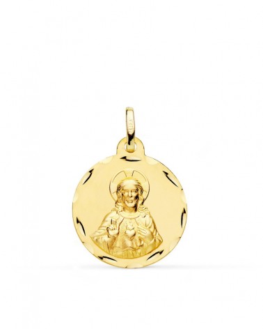 Medalla oro 18k Sagrado Corazón de Jesús tallada 20mm