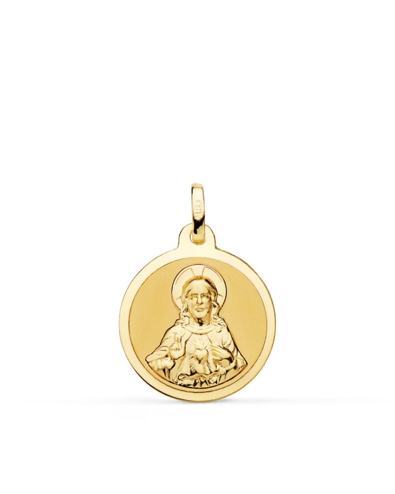 Medalla oro 18k Sagrado Corazón Jesús mate brillo 18mm