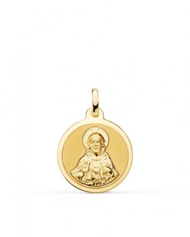 Medalla oro 18k Sagrado Corazón Jesús mate brillo 18mm