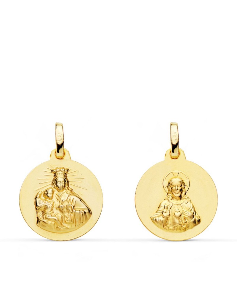 Escapulario oro 18k Virgen del Carmen y Corazón de Jesús 16mm