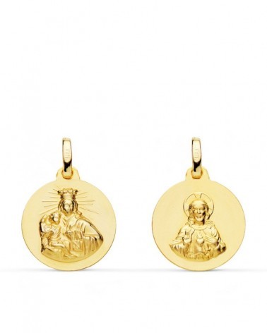 Escapulario oro 18k Virgen del Carmen y Corazón de Jesús 16mm
