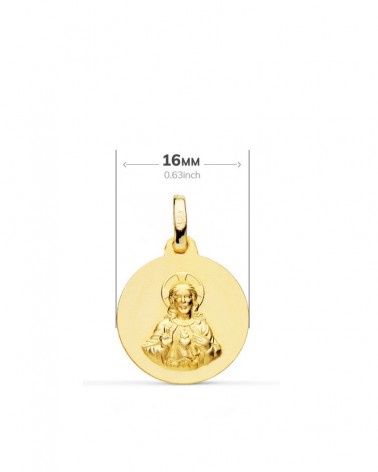 Escapulario oro 18k Virgen del Carmen y Corazón de Jesús 16mm