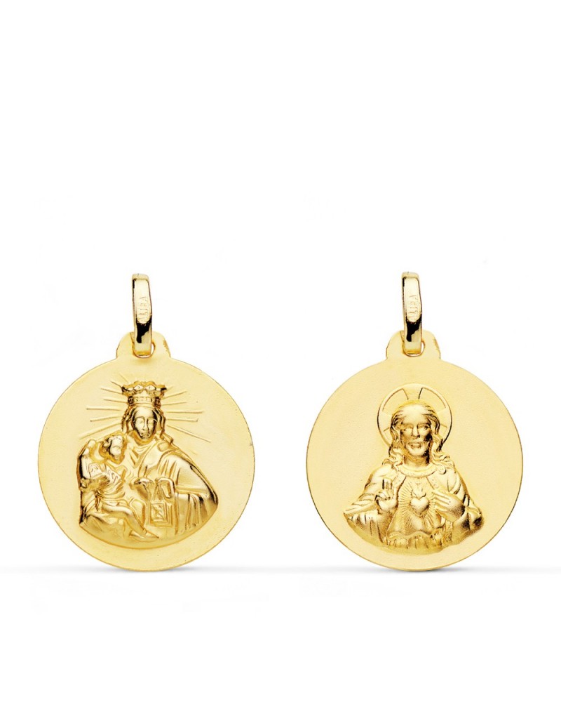 Escapulario oro 18k Virgen del Carmen y Corazón Jesús 18mm
