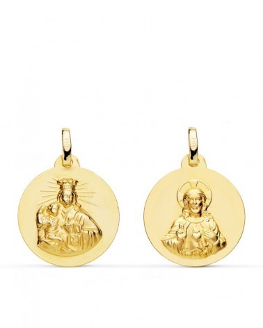 Escapulario oro 18k Virgen del Carmen y Corazón Jesús 18mm