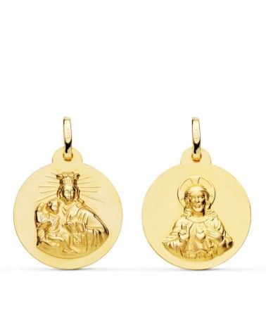 Escapulario oro 18k Virgen del Carmen y Corazón de Jesús 20mm