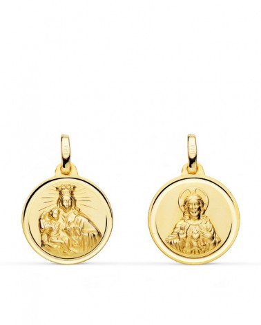 Escapulario oro 18k Virgen del Carmen y Corazón de Jesús 16mm