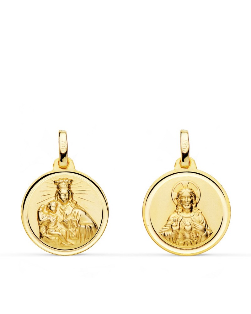 Escapulario oro 18k Virgen del Carmen y Corazón de Jesús 16mm
