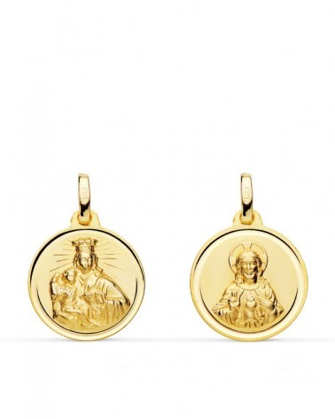 Escapulario oro 18k Virgen del Carmen y Corazón de Jesús 16mm