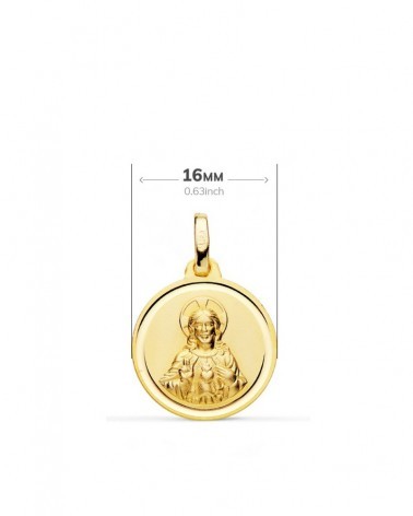Escapulario oro 18k Virgen del Carmen y Corazón de Jesús 16mm