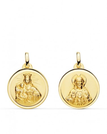 Escapulario oro 18k Virgen del Carmen y Sagrado Corazón 18 mm